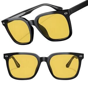 Black & Yellow Rectangle Sunglasses Retro Square Bold For Unisex Stylish Trendy